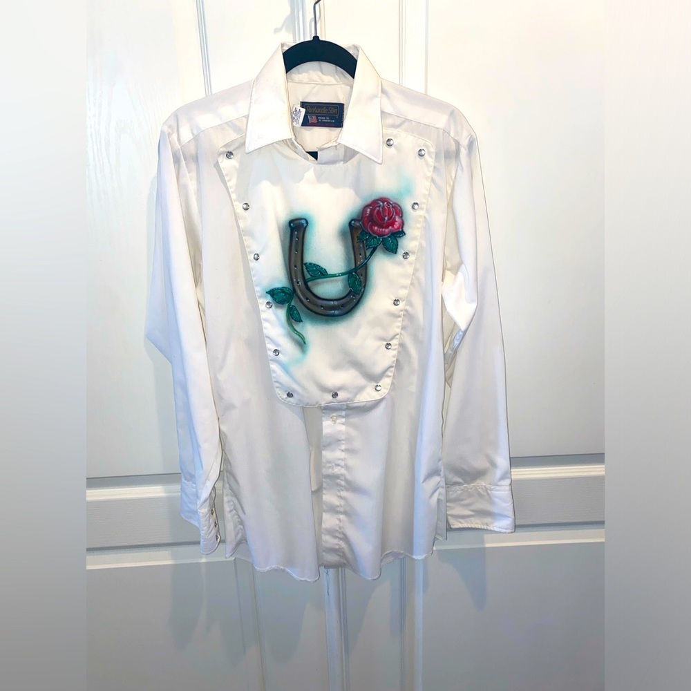 Vintage One Of A Kind Panhandle Slim Bib Front Hand Painted Airbrushed Shirt M